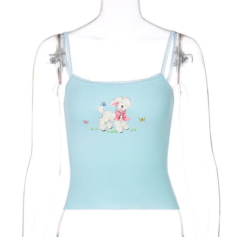 Blue Lamb Print Tank Top