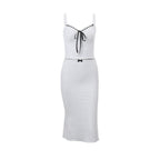 2PCS Polka Dot Bow Tie Tank Top + Long Skirt