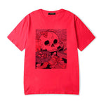 Cute Black Skull Goth Punk Print Cartoon Loose Short Sleeve Short T-shirt Tee Top Summer Casual E-Girl Kawaii Korean Japanese Harajuku Streetwear