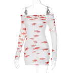 Goldfish Off Shoulder Long Sleeve Mini Dress