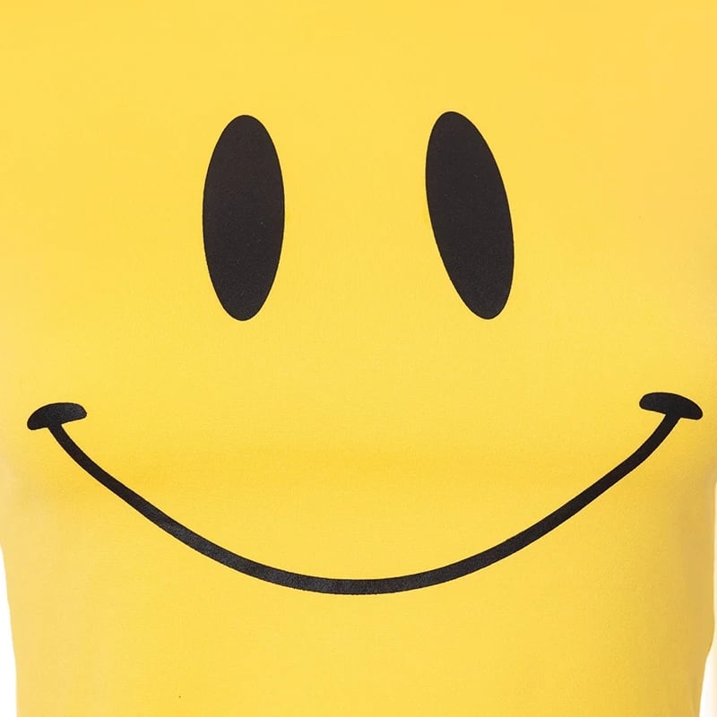 Cute Yellow Happy Smile Face Cartoon Print Short Sleeve Shirt Crop Top Summer Aesthetic Casual E-Girl Kawaii Korean Japanese Harajuku