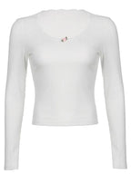 White Rose Ribbed Long Sleeve T-shirt