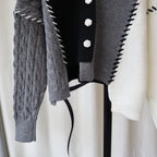 Grey Heart V Neck Patchwork Cardigan