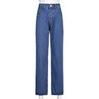 Cute 90s Buttery Print Casual Baggy Straight High Waist Mom Blue Denim Jean Bottom Pant Aesthetic E-Girl Kawaii Korean Japanese Harajuku Streetwear