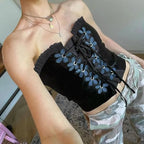 Black Floral Bustier Tube Top
