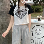 Heart Patchwork Short Sleeve Crop Top