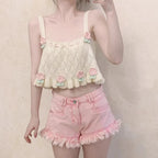 Sweet Floral Knit Vest Tank Top