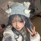 Blue Knit Star Cat Ears Hat