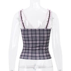 Pink Plaid Lace Patchwork Camisole