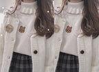Cute Bear Embroidery Turtleneck Vintage Sweater High Neck Ruffle Pullover Long Sleeve Knit E-Girl Kawaii Korean Japanese Harajuku Streetwear