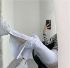 Cute White Lace Hollow Out Side Split High Waist Flare Denim Jeans Pants Trousers Summer Aesthetic Casual E-Girl Kawaii Korean Japanese Harajuku