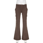 Brown Flare Boot Cut High Waist Trousers