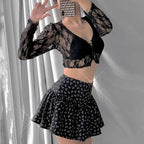 Black Lace V Neck Crop Top Cardigan