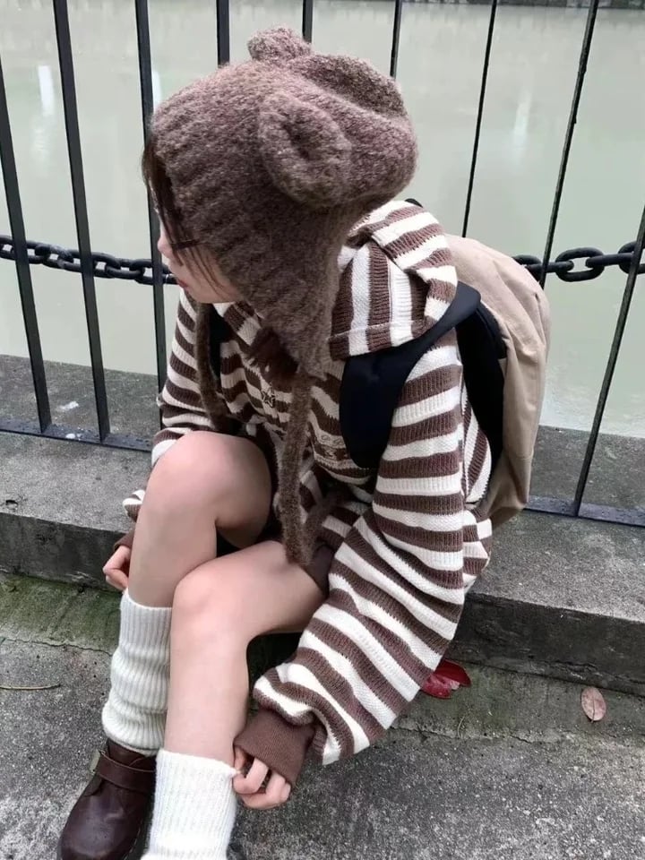 Brown Stripe Zipper Cardigan