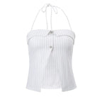Stripe Halter Button Tank Top