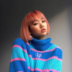 Blue Patchwork Turtleneck Sweater