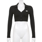 Black Knit V Neck Long Sleeve Crop Top