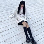 Cute Black Goth Anime Hoodie Grunge Loose Long Sleeve Shirt Aesthetic Casual E-Girl Kawaii Korean Japanese Harajuku