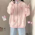 Pink Rabbit Print Oversized Hoodie