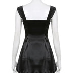 Black 2 Layer Square Neck Collar A-Line Dress