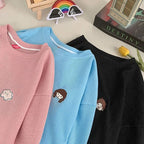 Girl Embroidery Waffle Sweater