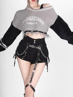 Grey Hollow Out Off Shoulder Cropped Sweater