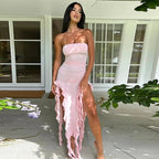Ruffle Split Strapless Dress