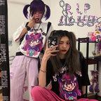 Cute Girl Graffiti Graphic Art Print Punk Baggy Hip Hop Oversized Long Sleeve Tee Shirt T-shirt Top E-Girl Kawaii Korean Japanese Harajuku Streetwear
