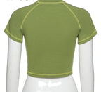 Cute Butterfly Graphic Letter Green Crop Top Short Sleeve Shirt Tee T-shirt E-Girl Kawaii Korean Japanese Harajuku Chinese Retro Streetwear Aesthetic