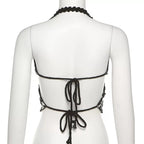 Cute Sexy Butterfly Crochet Halter Sleeveless Shirt Crop Top Camisole Beach Tunic Party Summer Aesthetic Casual E-Girl Kawaii Korean Japanese Harajuku