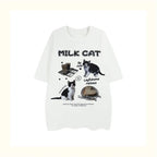 Cat Milk Cartoon Print Short Sleeve T-shirt