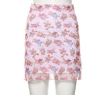 Cute Pink Bear Cartoon 90s Vintage Print Mesh Sheer Mini Skirt Bottom E-Girl Kawaii Korean Japanese Harajuku Retro Streetwear Fashion