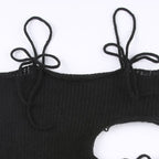 Black Knit Tie Up Backless Crop Top