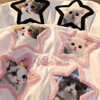 Pink Kawaii Cat Patchwork Short Sleeve T-shirt