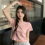 Strawberry Embroidery Ruffle Short Sleeve Shirt