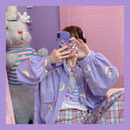 Pastel Purple Anime Star Moon Cartoon Blouse Oversized Long Sleeve Shirt Loose Button Autumn Winter E-Girl Kawaii Korean Japanese Harajuku Streetwear