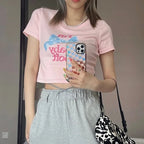 Pink Bow Print Crop Top