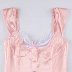 Pink Lace Trim Button Up A-Line Dress