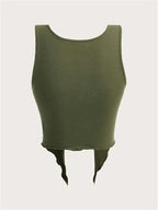 Green Graphic Print Cut Out Tank Top