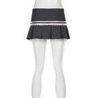 Pink Bow Stripe Fold Lace Up High Waist Skirt