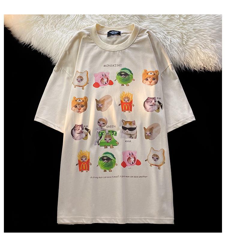 Funny Cat Meme Print Short Sleeve T-shirt