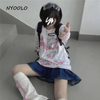 Angel Steampunk Anime Girl Cartoon Print Loose Short Sleeve T-shirt Top Summer Causal Goth Punk E-Girl Kawaii Korean Japanese Harajuku Streetwear