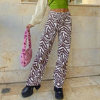 Blue & White Zebra Print High Waist Pants