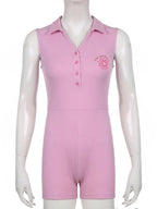 Sweet Pink Collar Ribbed Romper