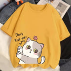 Cute Cat Kitten Don't Kiss Me Graphic Cartoon Print Loose Short Sleeve T-shirt Aesthetic Casual Summer E-Girl Kawaii Korean Japanese Harajuku