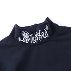 Black Rebel Letter Embroidery Turtleneck Crop Top Long Sleeve Shirt T-shirt Top Goth Punk Casual E-Girl Kawaii Korean Japanese Harajuku Streetwear