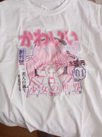 Pink 2D Anime Girl Print Short Sleeve T-shirt
