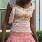 Sweet Pink Square Collar Lace Top
