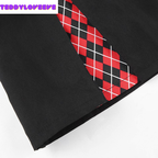 Cute Sexy Plaid Patchwork Safety Pins Black A-Line Mini High Waisted Skirt Goth Punk Club E-Girl Kawaii Korean Japanese Harajuku Streetwear