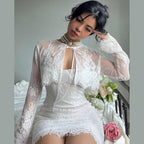 2PCS Lace Trim Bodycon Dress + Cardigan